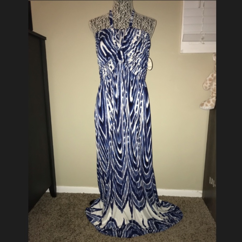 Soma blue and white halter maxi dress